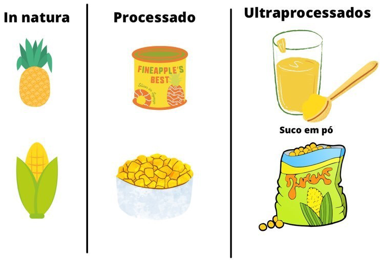 Diferenças entre alimentos in natura, processados e ultaprocessados, por Arielly Souza