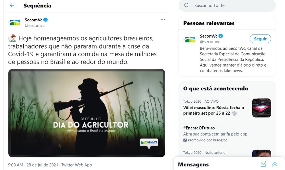 Governo federal apaga post em homenagem ao Dia do Agricultor após críticas