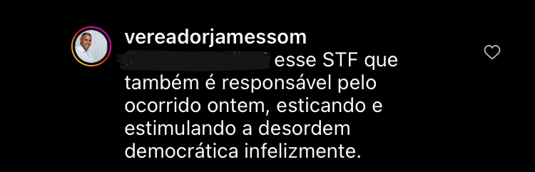Apoiador de Bolsonaro, Jamessom afirma que ataques golpistas foram promovidos por "infiltrados"